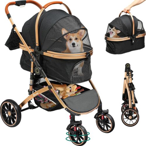 YITAHOME Poussette Chien 3-en-1, Poussette pour Chien Chat, Poussette Chien Tout Terrain, Voyage Transporteur Amovible, Pliable Port