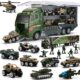 26 in 1 Military Truck with Soldier Set, Mini Military Diecast Vehicle in Carrier Truck, Army Toy Double Sided Transport Vehicle for