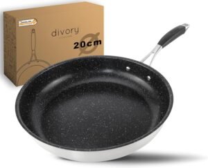 DIVORY Poele a frire en acier inoxydable 20 cm ULTIME induction I Petite poele a frire a revetement anti-adhesif pour tous les types