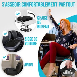 FORTEM Coussin Chaise, Coussin Lombaire, Coussin Lombaire Chaise Bureau, Coussin Memoire Forme, Antiderapant pour Assise et Dossier