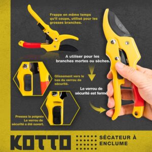 Sécateurs bypass KOTTO 4 pièces inox avec sac
