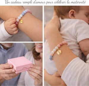 Bracelet pierre naturelle future maman - Breloque pied dorée