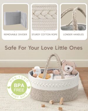 Maliton Panier Rangement Bebe, Rangement Lange Bebe avec Compartiments et Poignees, Couches Bebe Portable, Panier Organisateur Bebe