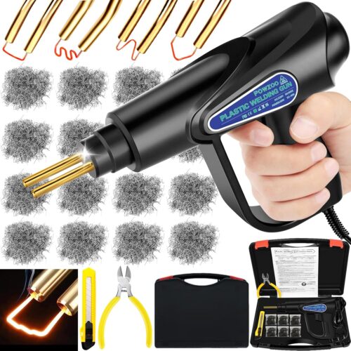 POWZOO 80W Soudage plastique Machine,Kit de Reparation avec 800Pcs 6 Sortes Agrafeuse Chaud,Soudure Plastique,Reparation de Pistolet