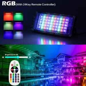 81zZqG-B3OL._AC_SL1500_.jpg Eleganted Projecteur LED RGB Exterieur 100W, 2pcs Projecteur Led Couleur Spot LED Exterieur de Jardin 16 Couleurs 4 Modes avec Telec