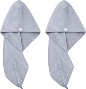 Serviette turban microfibres Polyte 2 pièces - gris 31x71 cm