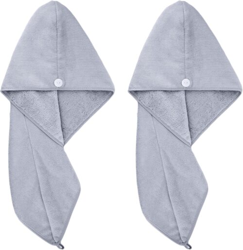 Serviette turban microfibres Polyte 2 pièces - gris 31x71 cm