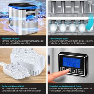 916nIIKI4rL._AC_SL1500_.jpg KESSER Machine a glacons Acier Inoxydable Machine a Glace 150 W 12 kg 24 h 3 Tailles de glacons Preparation en 6 Min Rese