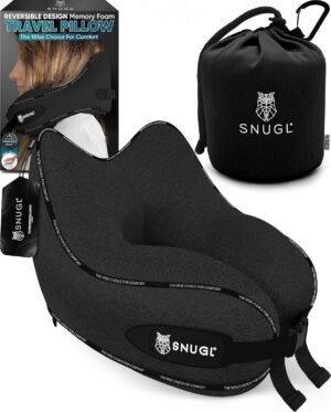 SNUGL Oreiller memoire Forme Ergonomique Coussin de Voyage Avion Confortable Oreiller de Voyage avec Tour de Cou Accessoire po