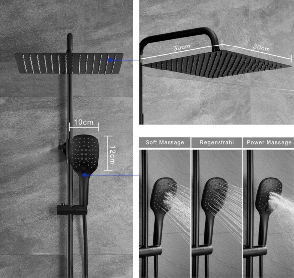 Gorbach Square Shower Column Shower Head Shower Bathroom Shower Column Black without Tap Adjustable Height Wall Shower Set with Show