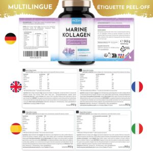 Premium Collagene Marin Complex 1000mg hautement dose Acide Hyaluronique - 120 Caps Coenzyme Q10, Zinc, Cuivre, Manganese, Vitam