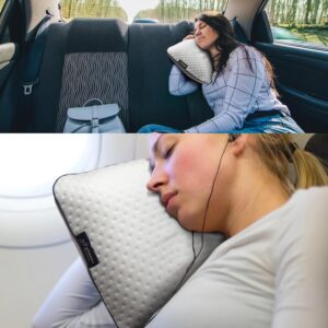 alkamto Oreiller de voyage ergonomique en mousse a memoire de forme avec coussin thermoregulateur - Sac de transport etanche inclus
