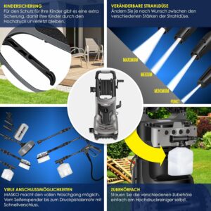 91BrV9XKjML._AC_SL1500_.jpg Nettoyeur haute pression MASKO 2200W 165 bar - enrouleur 10 m de tuyau & kit 9 pièces