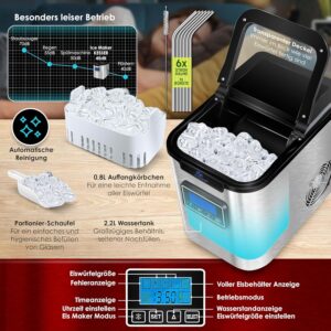91Cbq24IQiL._AC_SL1500_.jpg KESSER Machine a glacons Acier Inoxydable Machine a Glace 150 W 12 kg 24 h 3 Tailles de glacons Preparation en 6 Min Rese