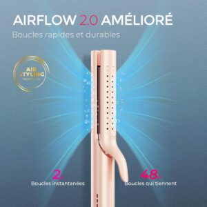 91DX0TlDkGL._AC_SL1500_.jpg TYMO Airflow Lisseur Boucleur a Cheveux 2 en 1 - Fer a Lisser et Boucler Ionique 32 mm pour Lissage Rapide ou Boucles Durables avec