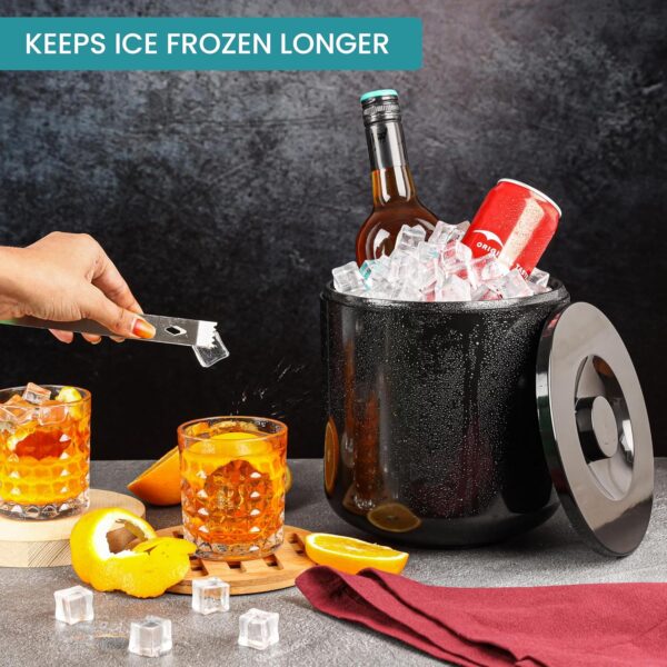 Kurtzy Black Insulated Ice Bucket with Lid Ice Tongs 4 L Double-Walled Ice Bucket Keeps Ice Frozen for Long Time Bar, Partie