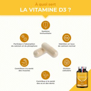 VITAMINE D3 100 Pure - 2000 UI - 1000 des Apports Journaliers Sante des Os des Dents - Immunite - 60 Gelules Nutrimea - Fa