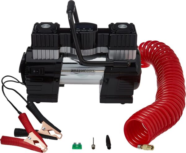 Amazon Basics - Digital Portable Air Compressor with a Pair of Battery Clips and Carry Case, BlackRed