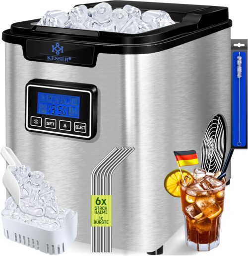 KESSER Machine a glacons Acier Inoxydable Machine a Glace 150 W 12 kg 24 h 3 Tailles de glacons Preparation en 6 Min Rese