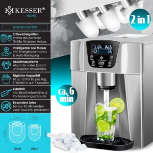 Machine à glaçons KESSER inox 12 kg/24h, 2 tailles
