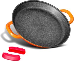 Poele a paella professionnelle, grande poele a frire de 40 cm, aluminium, revetement en marbre antiadhesif, sans produits chimiques,