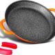 Poele a paella professionnelle, grande poele a frire de 40 cm, aluminium, revetement en marbre antiadhesif, sans produits chimiques,