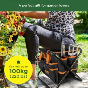 GardenHOME 7 Piece Garden Kit - Sturdy Folding Stool - Gardening Tools Gift for Women, Men, Children, Detachable Bag