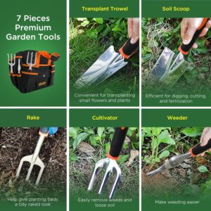 GardenHOME 7 Piece Garden Kit - Sturdy Folding Stool - Gardening Tools Gift for Women, Men, Children, Detachable Bag