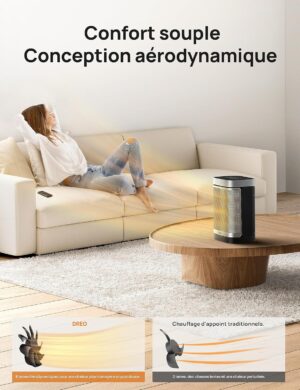 91VB3Pi2N5L._AC_SL1500_.jpg Dreo Chauffage d'appoint Atom One, Oscillant sur 70, Electrique, Radiateur ceramique PTC avec thermostat, Minuterie 1-12 h, Telecom
