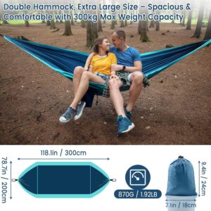 Hamac XXL 2 Places 300 x 200 cm Pliable, Ultra-Leger et Portable Hamac Exterieur avec Capacite de 300 kg Ideal pour Jardin, Ca