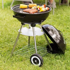 TecTake BBQ GRILL BARBECUE CHARBON DE BOIS FUMOIR SMOKER - diverses tailles au choix - (Barbecue rond avec couvercle et roues No.