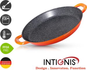 Poele a paella professionnelle, grande poele a frire de 40 cm, aluminium, revetement en marbre antiadhesif, sans produits chimiques,