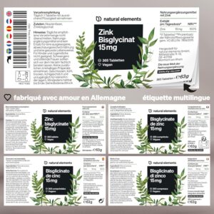 Zinc Bisglycinate Pur 15mg 365 Comprimes Vegetaliens Zinc pour Plus d'un An Antioxydant et Beaute pour une Peau Saine Syst
