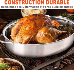 NutriChef Plat Four de Rotissage Ovale51 cm avec Grille et Couvercle - Plat Inox en Acier Inoxydable de Haute Qualite avec Poignees