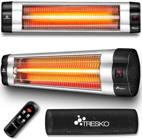 TRESKO Radiateur infrarouge exterieur 2500W Chauffage radiant terrasse murale inclination telecommande 3 niveaux interie
