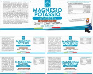 Potassium Magnesium Poudre 300g Orange PiuLife, Avec Vitamine B12, B6, B1, Acide Folique, Vitamine C, Complement Alimentaire Fatigue