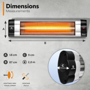 TRESKO Radiateur infrarouge exterieur 2500W Chauffage radiant terrasse murale inclination telecommande 3 niveaux interie