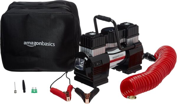 Amazon Basics - Digital Portable Air Compressor with a Pair of Battery Clips and Carry Case, BlackRed