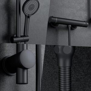 MORADO Black Shower Mixer with Adjustable Shower Rod, 70 cm, Black Shower Head with Shower Head and Shower Hose 150 cm