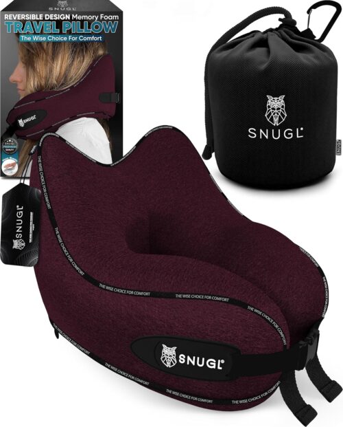 SNUGL Oreiller memoire Forme Ergonomique Coussin de Voyage Avion Confortable Oreiller de Voyage avec Tour de Cou Accessoire po