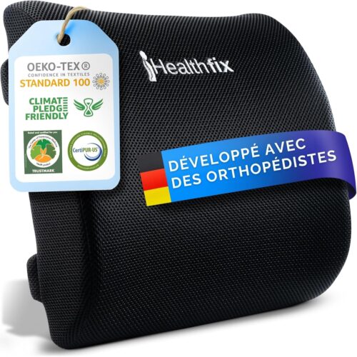 Healthfix Coussin Lombaire Ergonomique Soutien Dos a Memoire de Forme Chaise Bureau Voiture Ameliore la Posture Housse Re