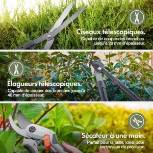 Cisailles de jardin VonHaus x3, manches télescopiques