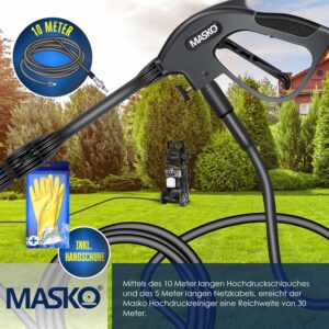 91rAYgObc5L._AC_SL1500_.jpg Nettoyeur haute pression MASKO 2200W 165 bar - enrouleur 10 m de tuyau & kit 9 pièces