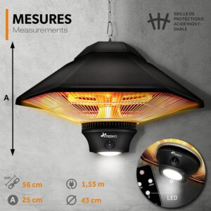 TRESKO Chauffage Radiant Mural Infrarouge 1200W Telecommande Affichage LED Radiateur Rayonnant Electrique de Terrase 2 Niv