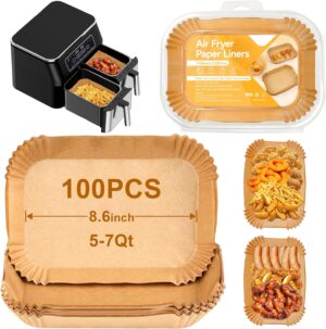 100 Pcs Papier Cuisson Air Fryer, Rectangle 1422 CM Papier Air Fryer Pour Ninja, Philips, Qualite Alimentaire Papier Sulfurise, Pap