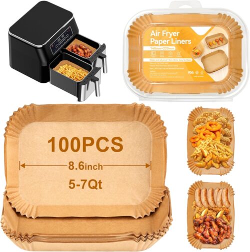 100 Pcs Papier Cuisson Air Fryer, Rectangle 1422 CM Papier Air Fryer Pour Ninja, Philips, Qualite Alimentaire Papier Sulfurise, Pap