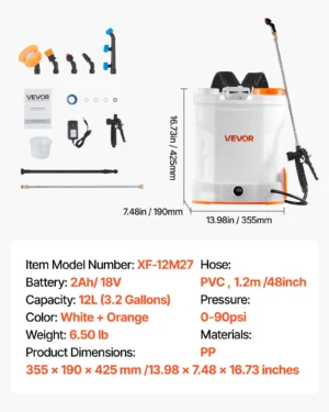 VEVOR Pulvérisateur à Dos Électrique à Batterie 12 L