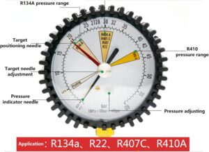 Manomètre 1/4'' SAE -1~60 bar 80mm pour climatisation R134a