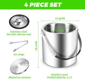 Seau à glace Sprifityy inox isolé 3.2L avec couvercle, pince