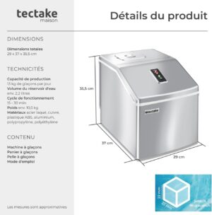 Machine à glaçons tectake® 24/15min silencieuse LED argent